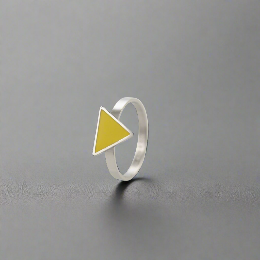 Happiness Yellow Triangle Ring Silver, [motivational and inspirational Jewellery], [beautiful Jewellery]