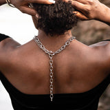 Female wearing chunky padlock affirmations silver necklace stacked with the believe in yourself chunky necklace 